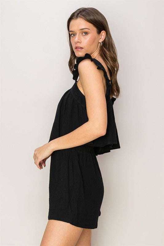 Briar Gauze Top and Shorts Set in Black
