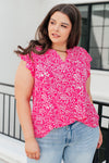 Flutter Sleeve Paisley Print Top in Hot Pink & White
