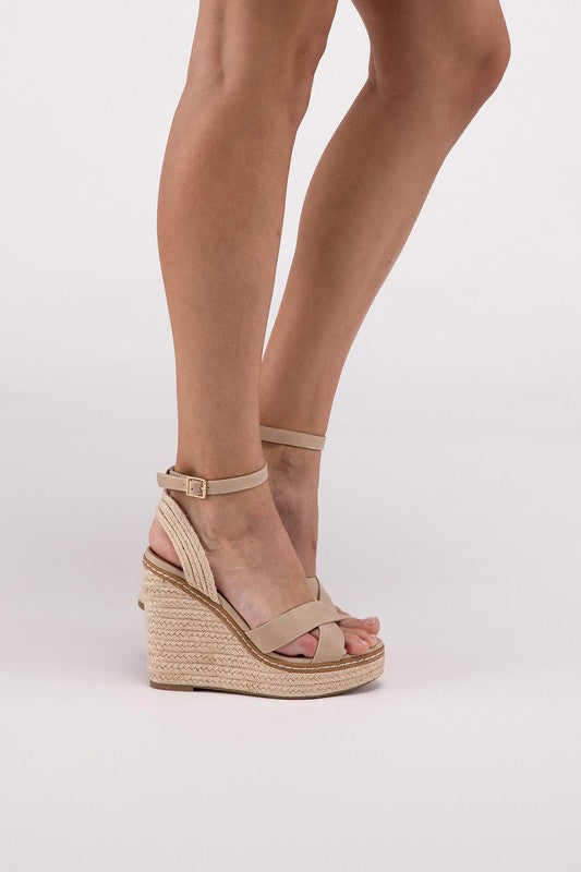 Gabrielle Criss Cross Espadrille Wedge Sandals in Taupe