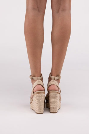 Gabrielle Criss Cross Espadrille Wedge Sandals in Taupe