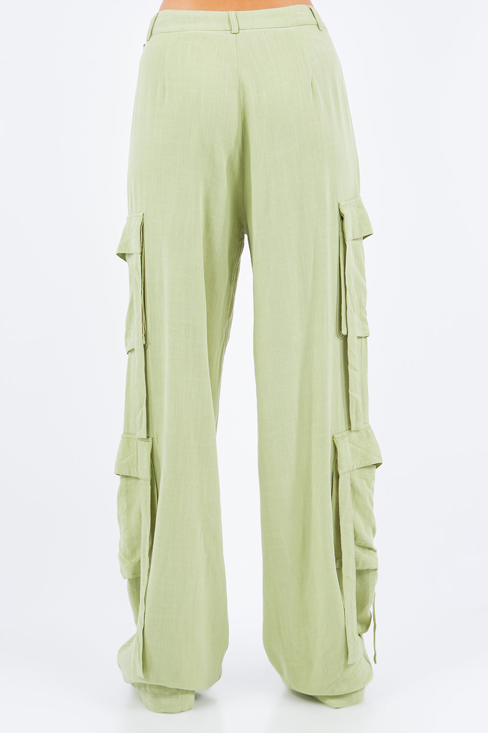 Urban Flair Linen Wide Leg Cargo Pants in Sage