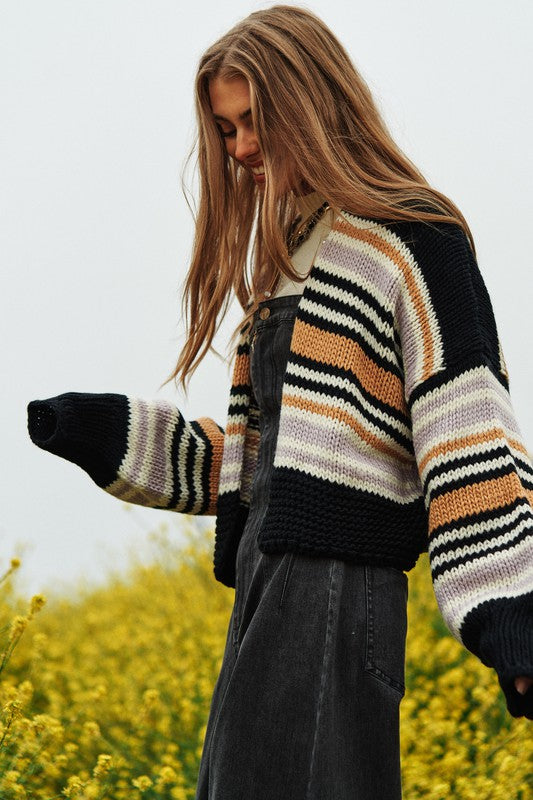 Ali Chunky Knit Cardigan in Black Multi & Neon Multi