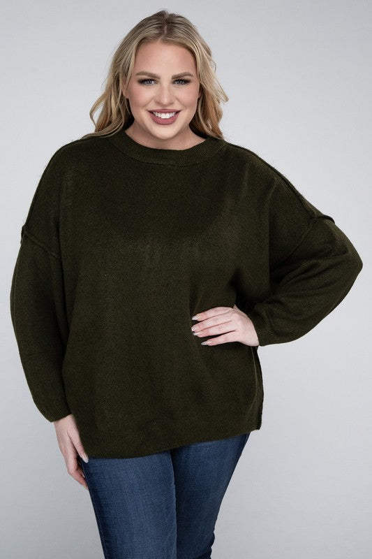 Allison Plus Raw Seam Melange Sweater in a Variety of Colors