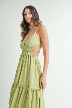 Solene Cutout Open Back Maxi Dress in Sage