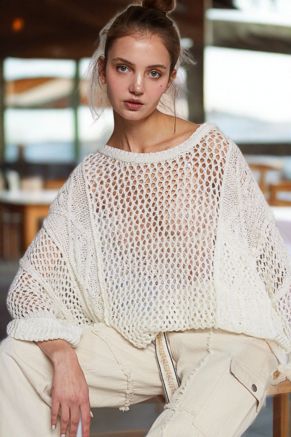 Helene Openwork Knit Cover Up in Pure White