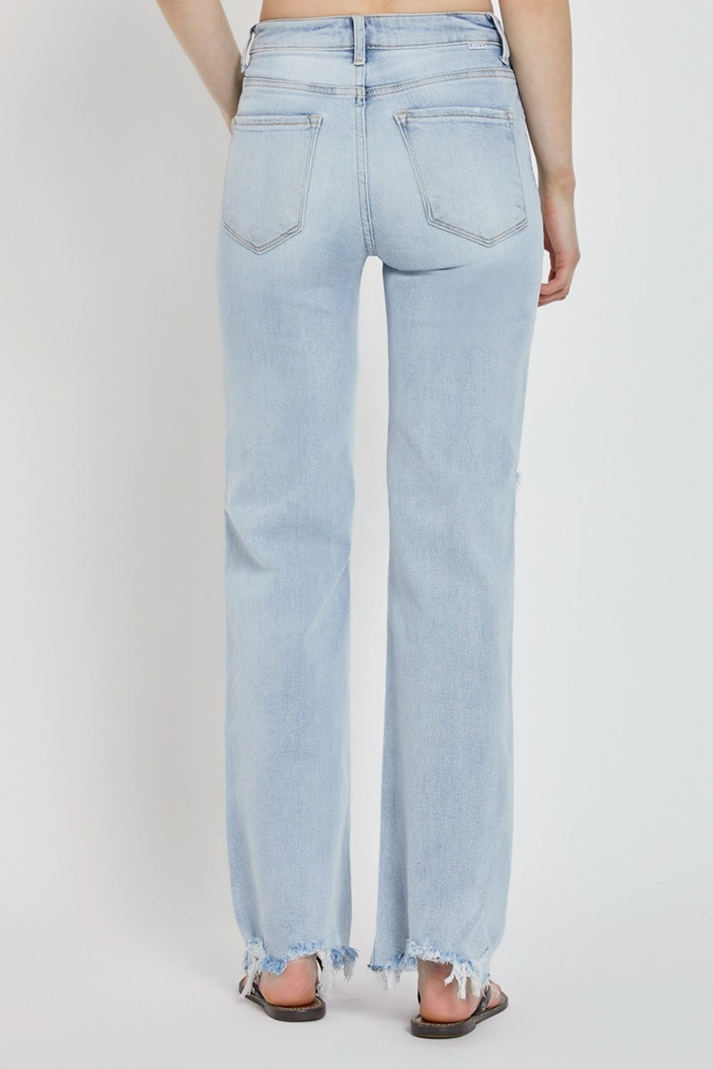 Maisie High Rise Distressed Wide Leg Jeans in Light Wash