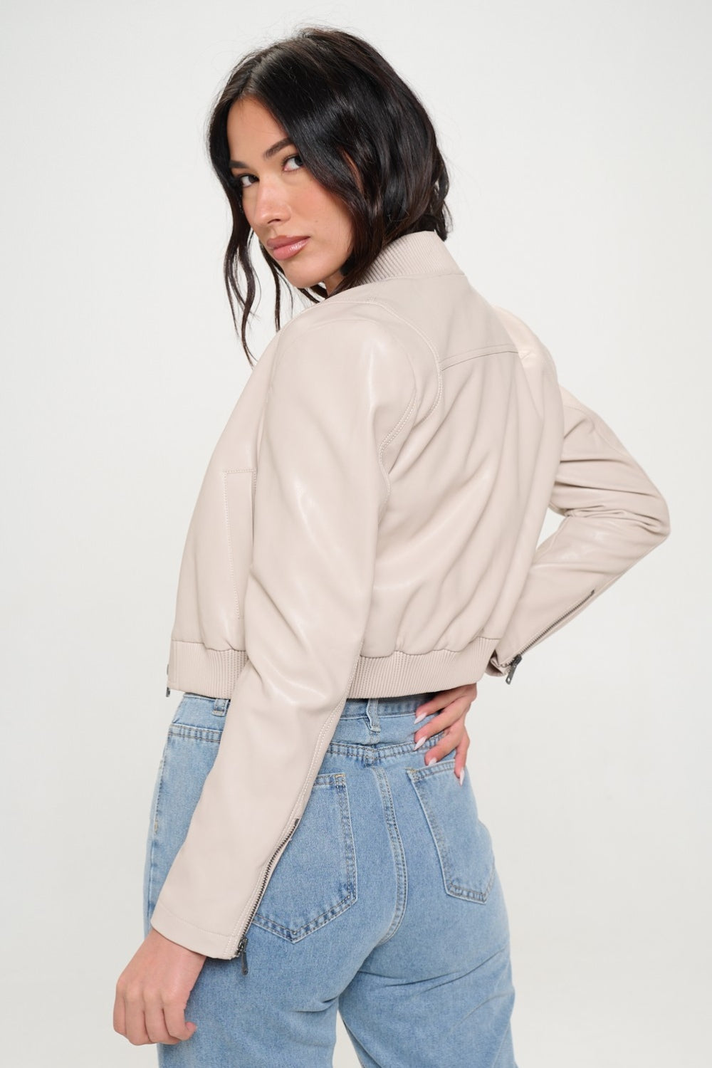 Splash of Sass Cropped Bomber Jacket in Cream