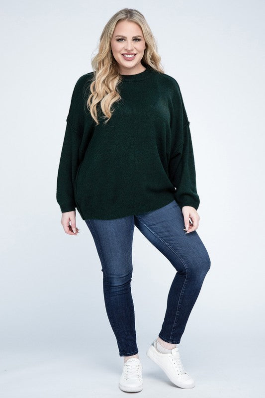 Allison Plus Raw Seam Melange Sweater in a Variety of Colors