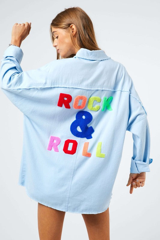 Let's Rock & Roll Button Down in Sky Blue & White