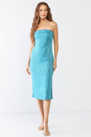 Julieta Geometric Print Strapless Midi Dress in Jade