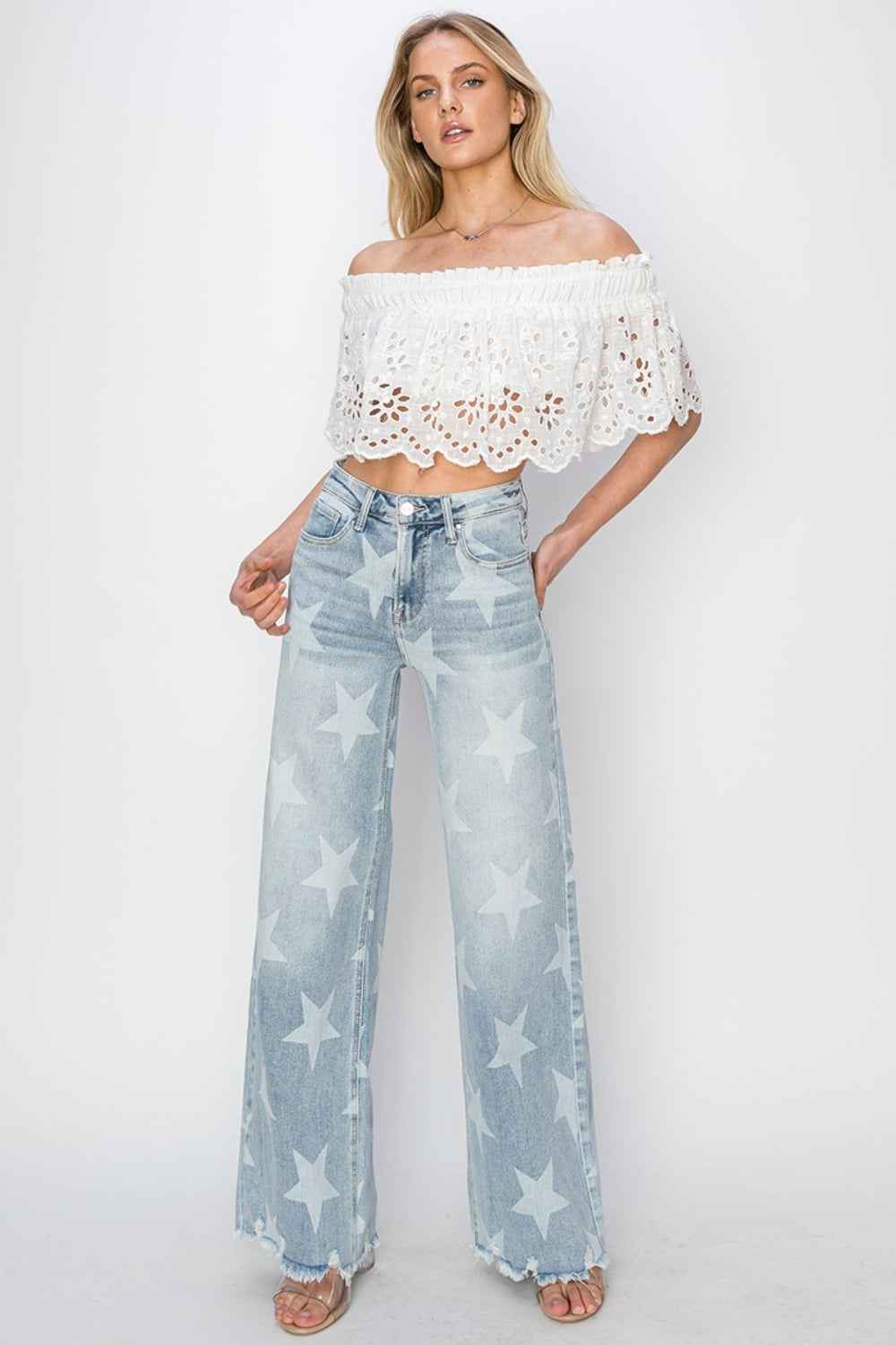 Sky Full of Stars Wide Leg Jeans in Light Wash