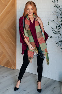 Plaid About You Fringe Scarf in Berry