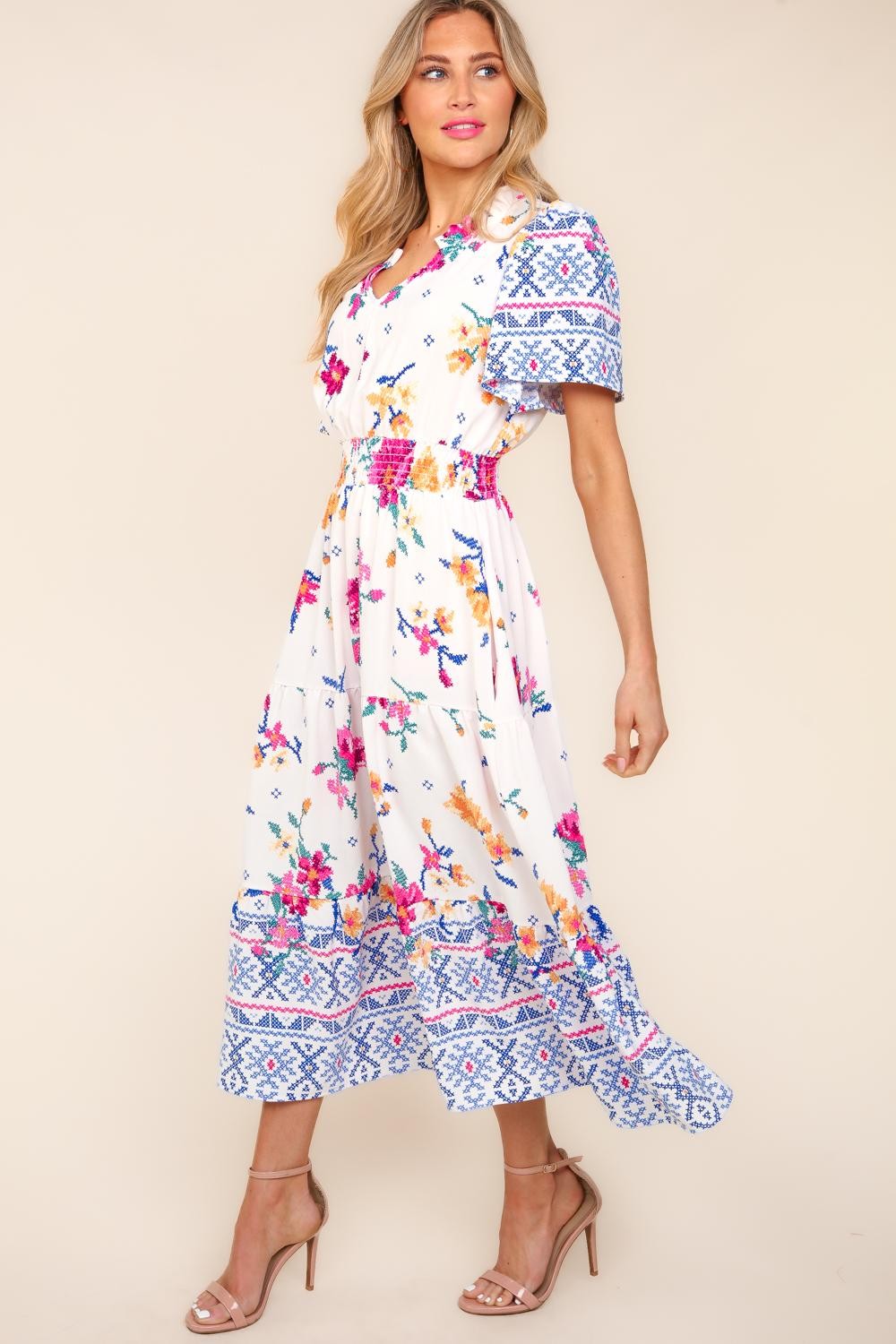 Mirabel Notched Floral Print Maxi Dress