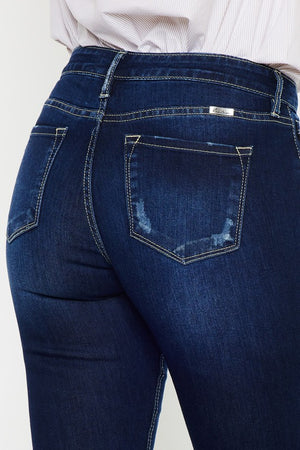 Unique Hem Mid Rise Flare Jeans in Dark Wash