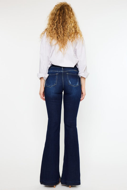 Unique Hem Mid Rise Flare Jeans in Dark Wash