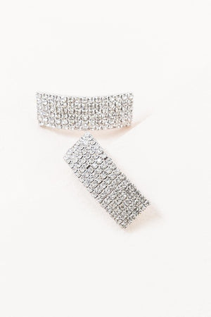 Look Lavish Curved Rhinestone Earrings in Silver