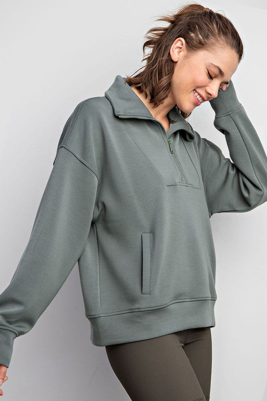 Blended Luxury Quarter Zip Pullover in Sage Leaf, Wine, & Camel