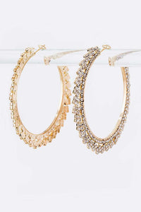 Indelible Rhinestone Hoop Earrings in Gold/Clear & Silver/Clear