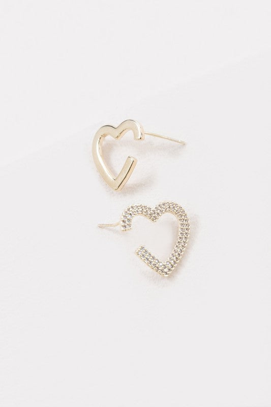 Pavestones & Polished Heart Earrings