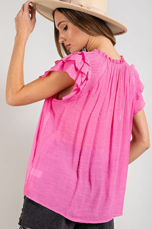 Finley Tiered Ruffle Sleeve Blouse in Bubble Gum, Black & Mauve