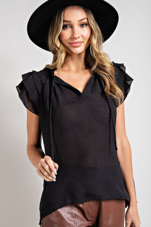 Finley Tiered Ruffle Sleeve Blouse in Bubble Gum, Black & Mauve