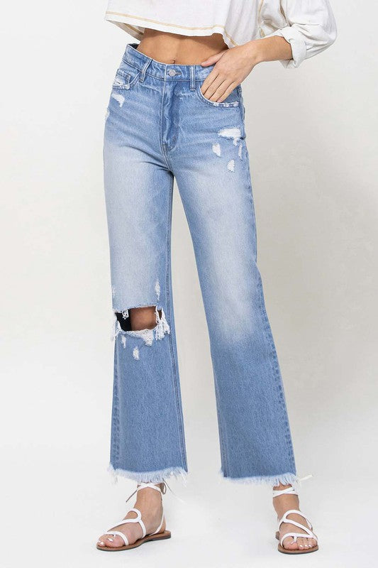 Vintage Style 90's Ankle Flare Jeans in Light Wash
