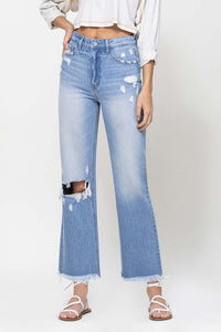 Vintage Style 90's Ankle Flare Jeans in Light Wash