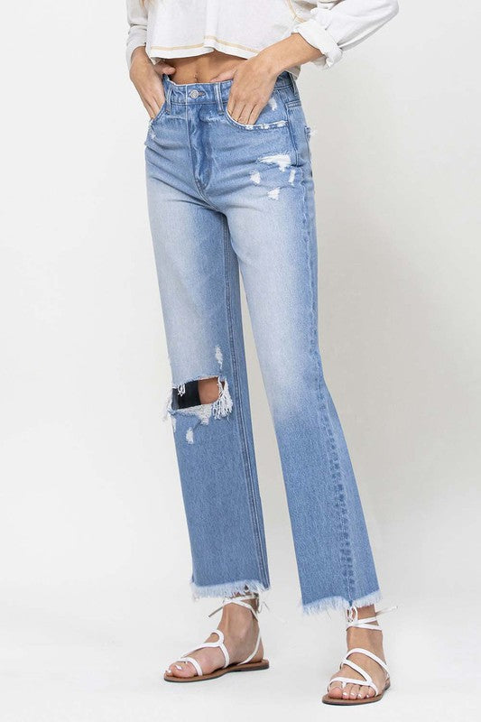 Vintage Style 90's Ankle Flare Jeans in Light Wash