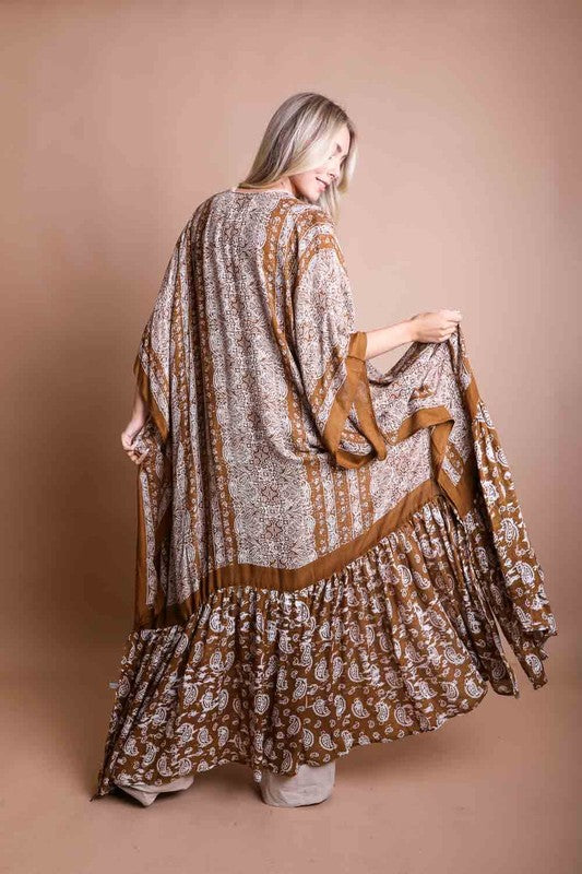 Fluidity Paisley Print Longline Kimono in Assorted Colors