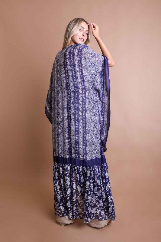 Fluidity Paisley Print Longline Kimono in Assorted Colors