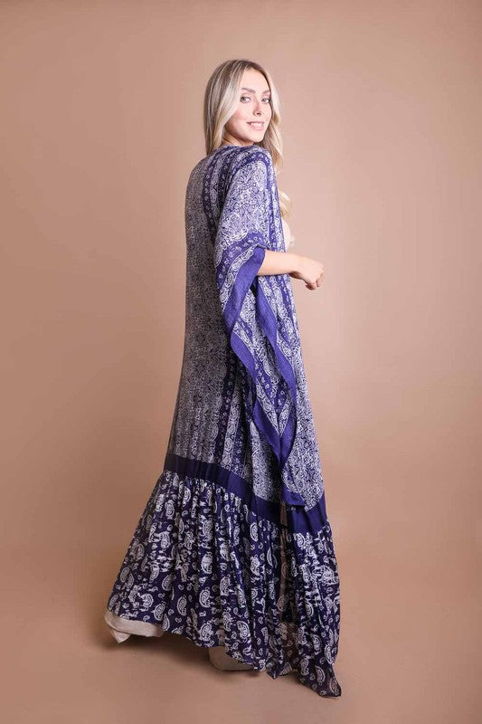 Fluidity Paisley Print Longline Kimono in Assorted Colors