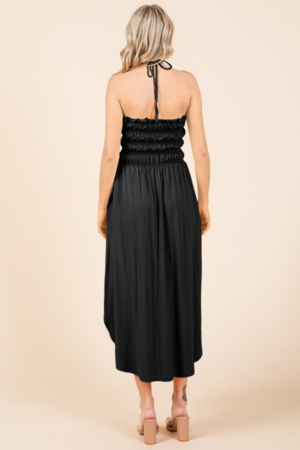 Caitlin Shirring Midi Dress in Black