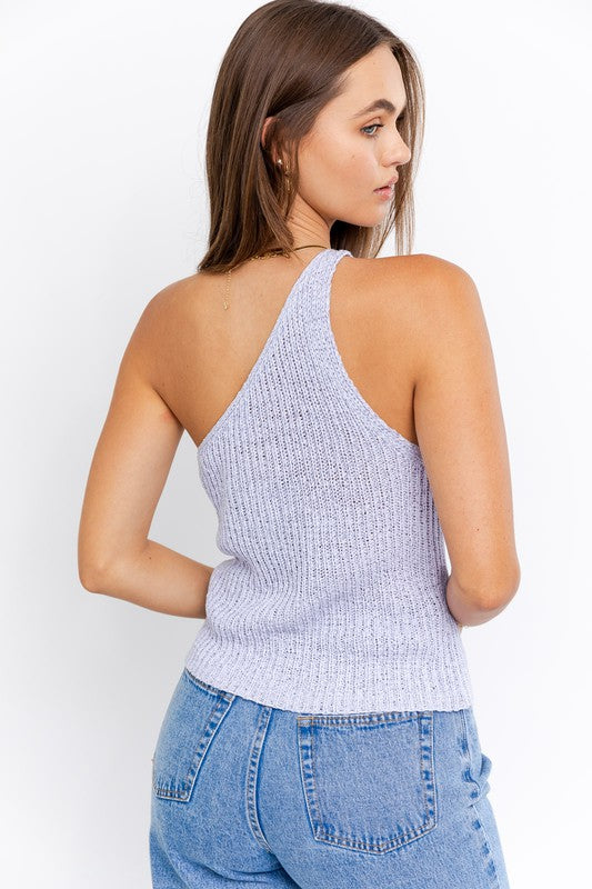 Sawyer One Shoulder Knit Top in Lavender