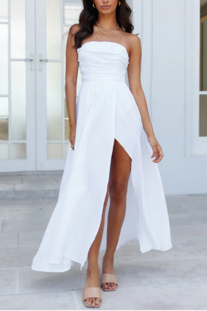 Valeria Ruhed Strapless Maxi Dress in White