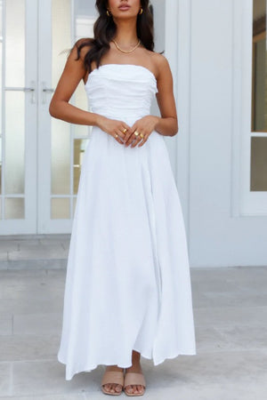 Valeria Ruhed Strapless Maxi Dress in White