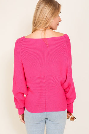 Annalise Cross Front Sweater in Ecru & Fuchsia