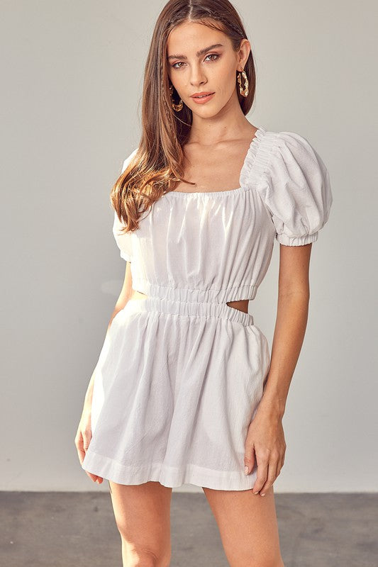 Caisyn Square Neck Cut Outs Romper in White
