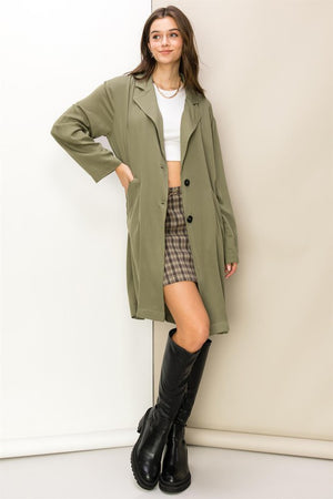 Notched Lapel Oversized Coat in Olive & Khaki