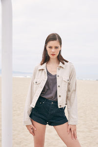 Nailah Denim Jacket in Denim & Bone