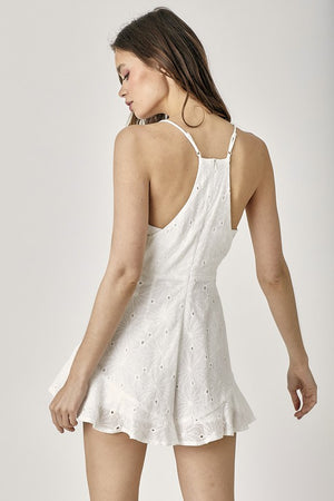 Ruffles & Eyelet Lace Romper in White & Baked Salmon