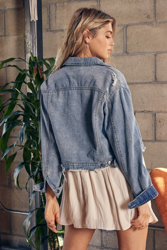 Nailah Denim Jacket in Denim & Bone