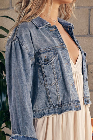 Nailah Denim Jacket in Denim & Bone