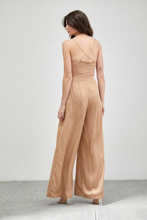 Chain Strap Cowl Neck Jumpsuit in Taupe