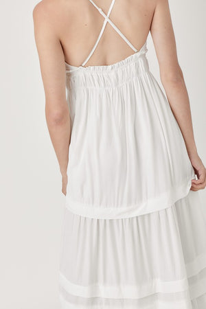 Iria Shirred Tiered Maxi Dress in Off White & Rose