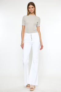 Noelle High Rise Button Fly White Flare Jeans