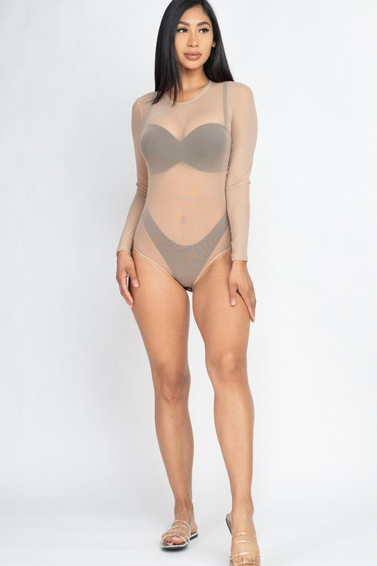 Mesh-tastic Sheer Long Sleeve Bodysuit in a Assorted Colors