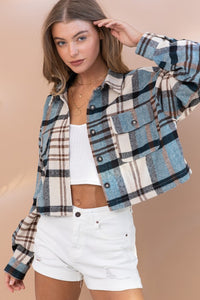 Jody Plaid Crop Shirt Jacket in Rust & Teal