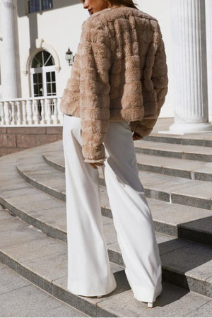 Lap of Luxury Faux Fur Jacket in White & Camel