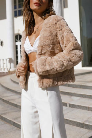 Lap of Luxury Faux Fur Jacket in White & Camel