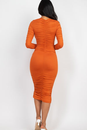 Sculpted Elegance Ruched Midi Dress in a Variety of Colors